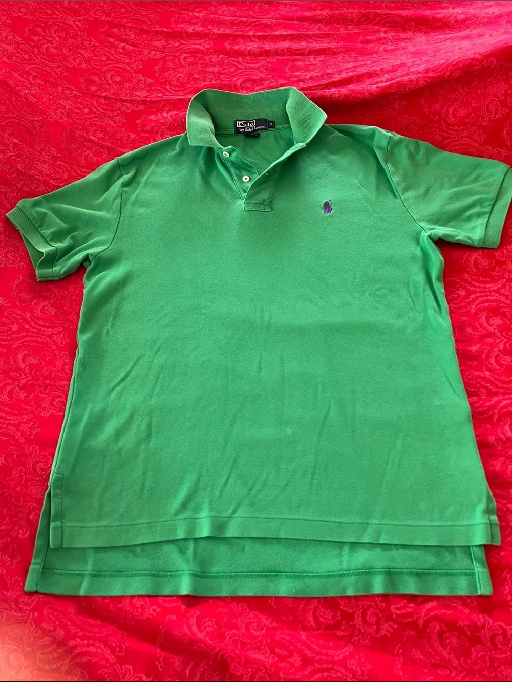 Polo Ralph Lauren Green Polo Shirt Men's Small Purple Pony Classic Fit Cotton